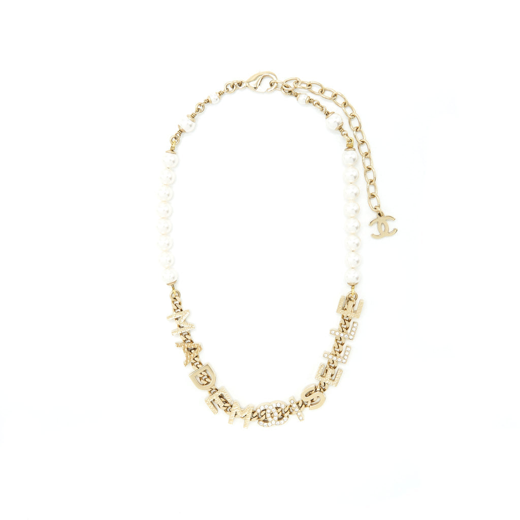 CHANEL LETTER AND PEARL CHOKER LIGHT GOLD TONE