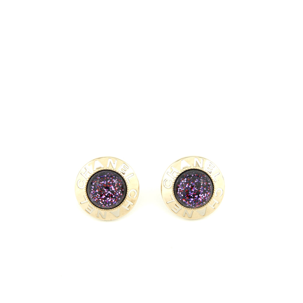 CHANNEL ROUND EARRINGS PURPLE / LIGHT GOLD TONE