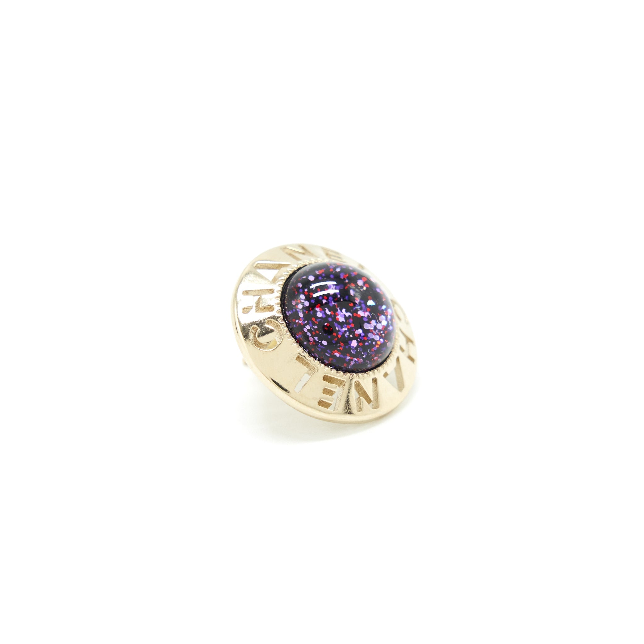 CHANNEL ROUND EARRINGS PURPLE / LIGHT GOLD TONE