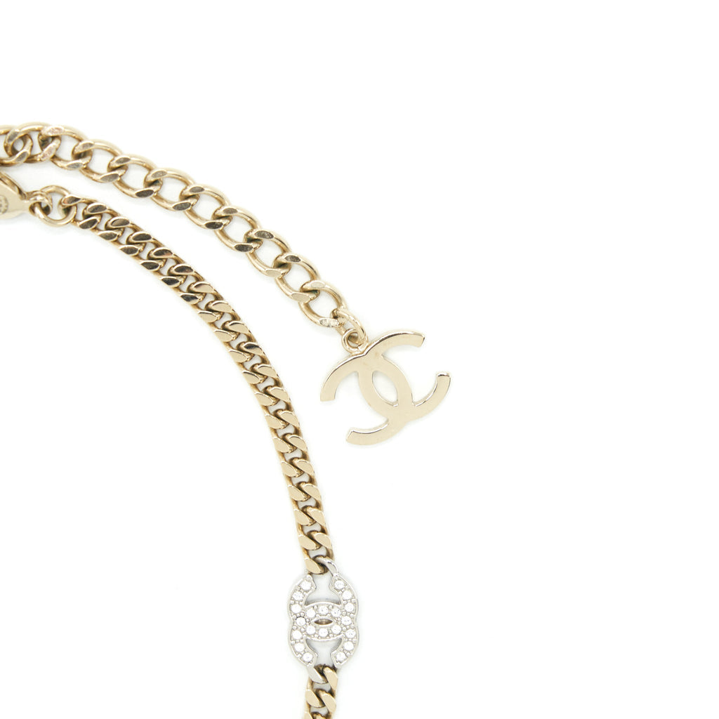 CHANEL MINI CC LOGO CHOKER / DOUBLE CHAIN BRACELET LIGHT GOLD TONE