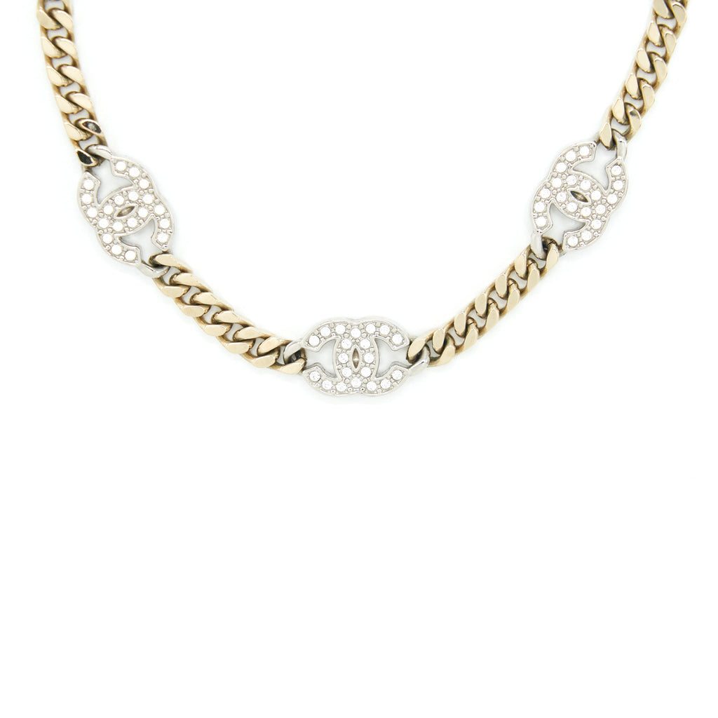 CHANEL MINI CC LOGO CHOKER / DOUBLE CHAIN BRACELET LIGHT GOLD TONE