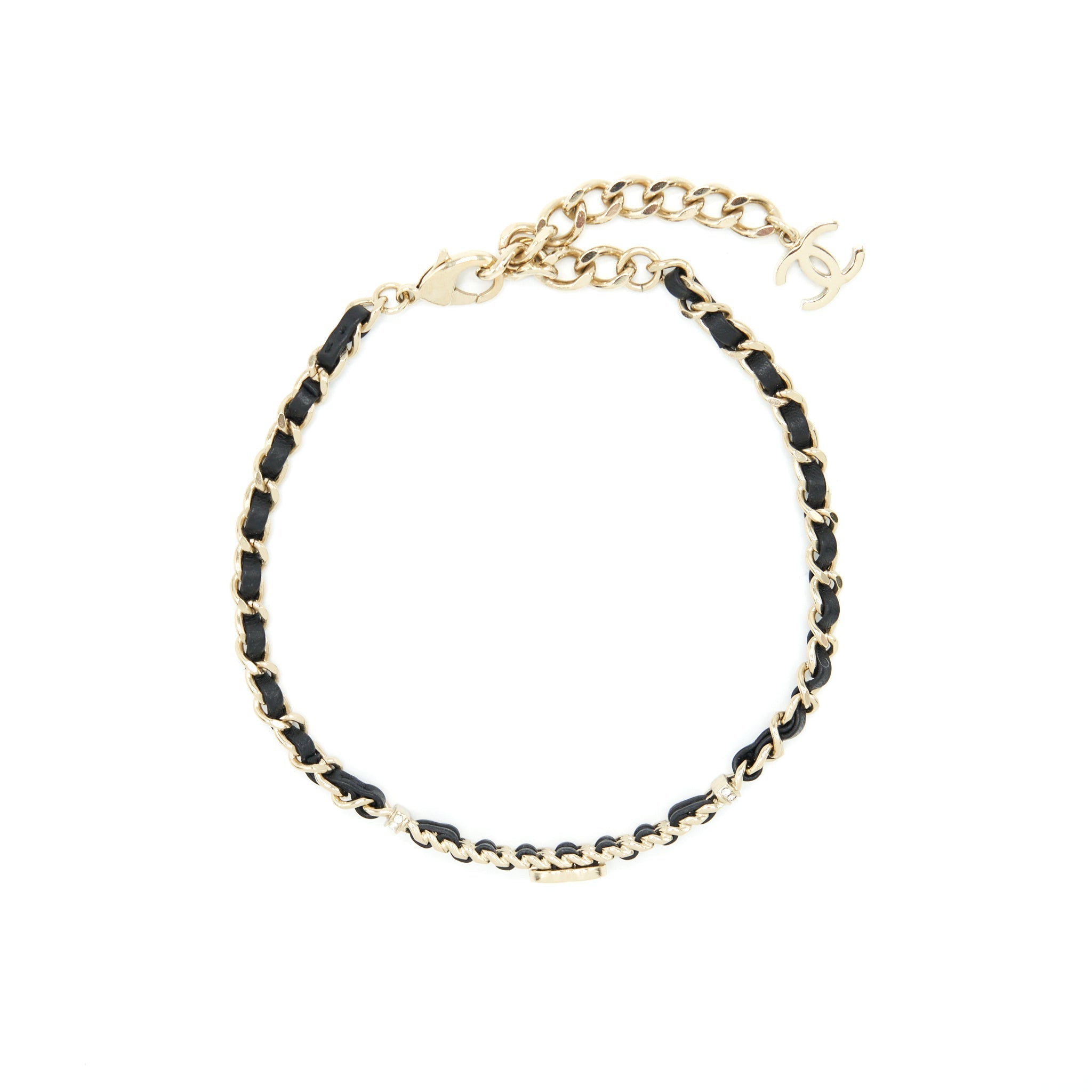 CHANEL CHAIN WITH SMALL CC LOGO CHOKER BLACK WITH LIGHT GOLD TONE