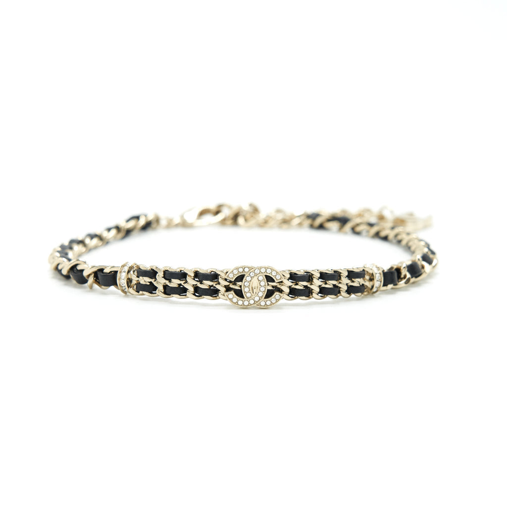 CHANEL CHAIN WITH SMALL CC LOGO CHOKER BLACK WITH LIGHT GOLD TONE