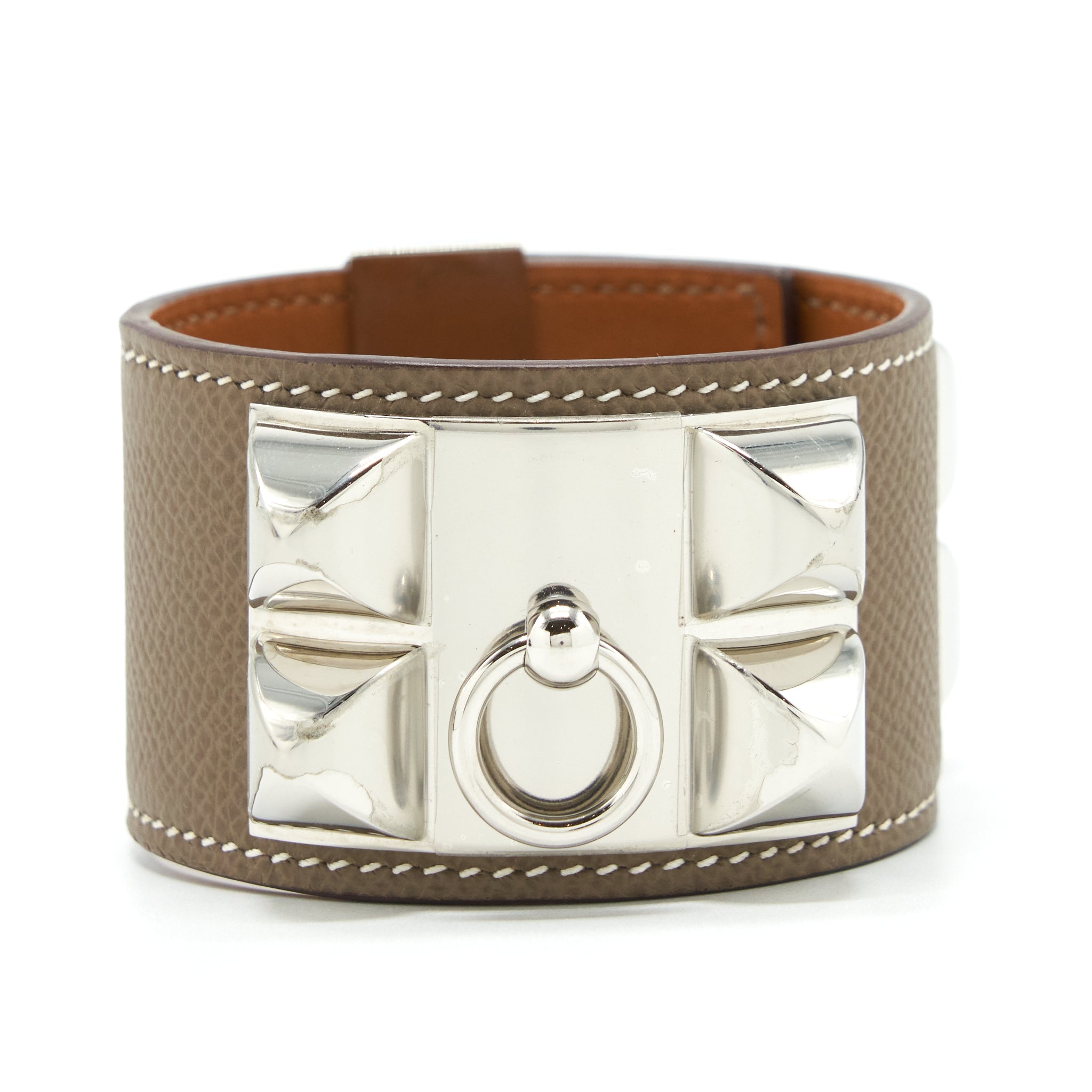 HERMES SIZE T3 COLLIER DE CHIEN BRACELET EPSOM ETOUPE SHW