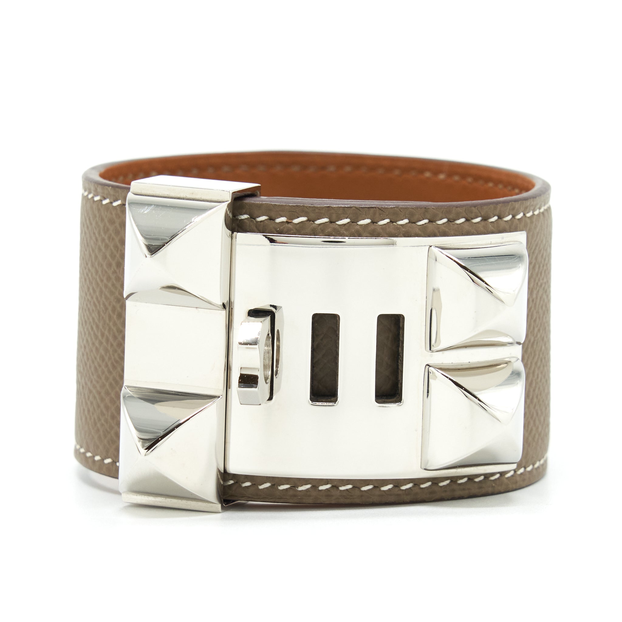 HERMES SIZE T3 COLLIER DE CHIEN BRACELET EPSOM ETOUPE SHW