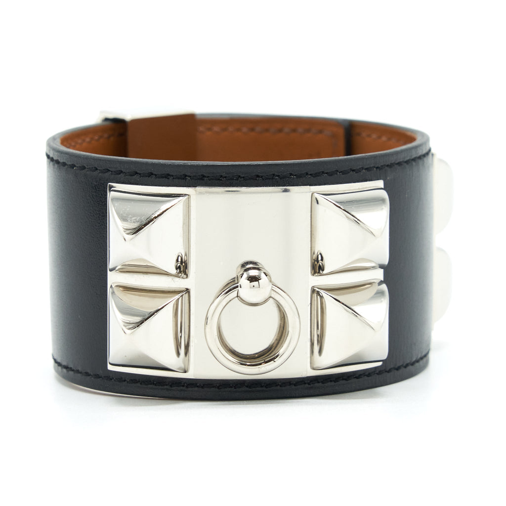 HERMES SIZE T3 COLLIER DE CHIEN BRACELET CALFSKIN BLACK SHW