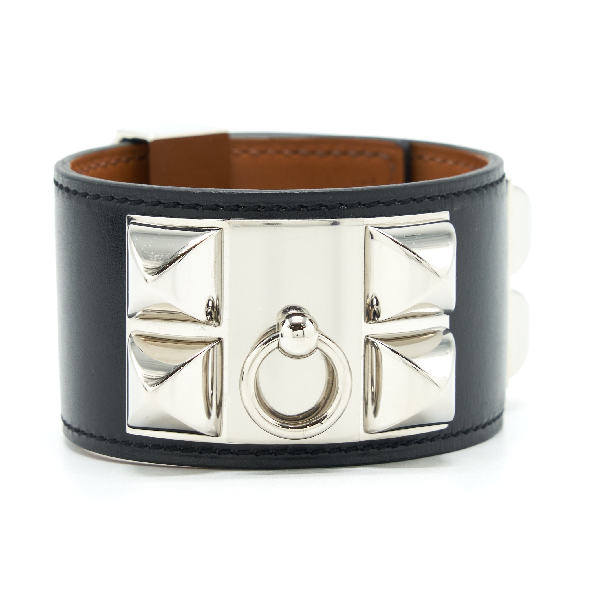 HERMES SIZE T3 COLLIER DE CHIEN BRACELET CALFSKIN BLACK SHW