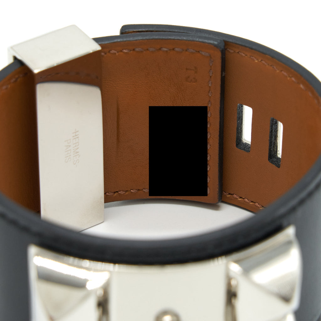 HERMES SIZE T3 COLLIER DE CHIEN BRACELET CALFSKIN BLACK SHW