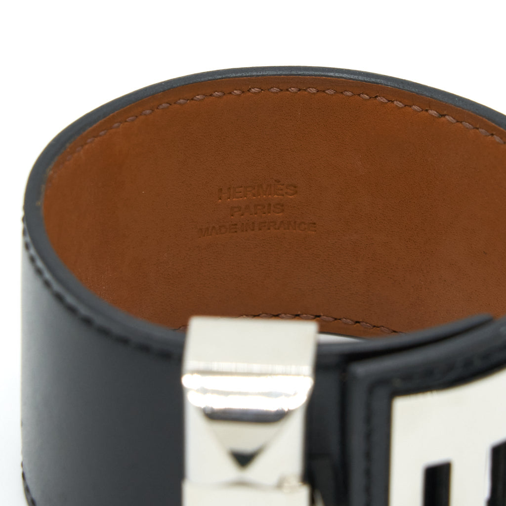 HERMES SIZE T3 COLLIER DE CHIEN BRACELET CALFSKIN BLACK SHW
