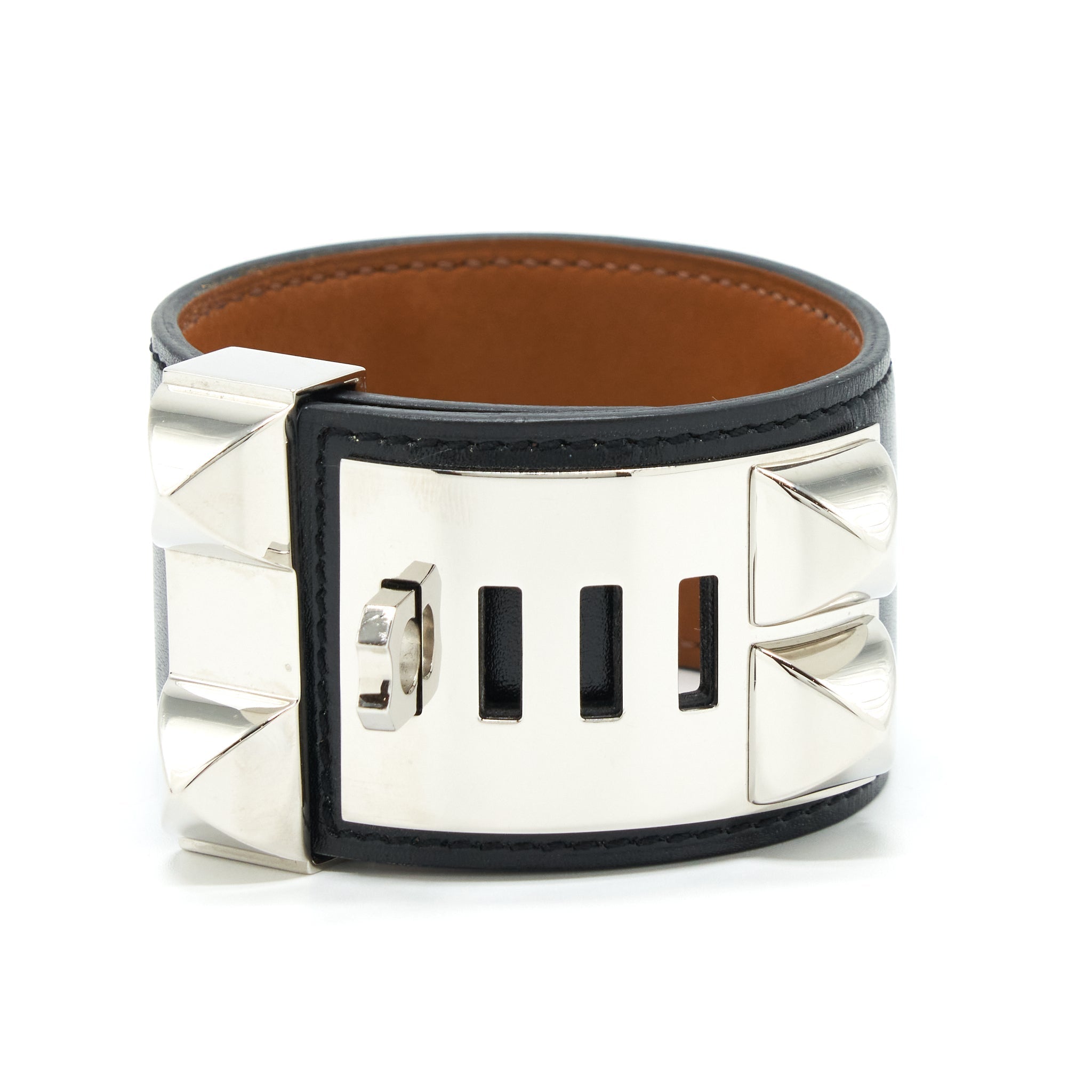 HERMES SIZE T3 COLLIER DE CHIEN BRACELET CALFSKIN BLACK SHW