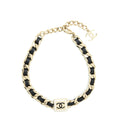 CHANEL SQUARE CC LEATHER CHAIN CHOKER BLACK AND LIGHT GOLD TONE