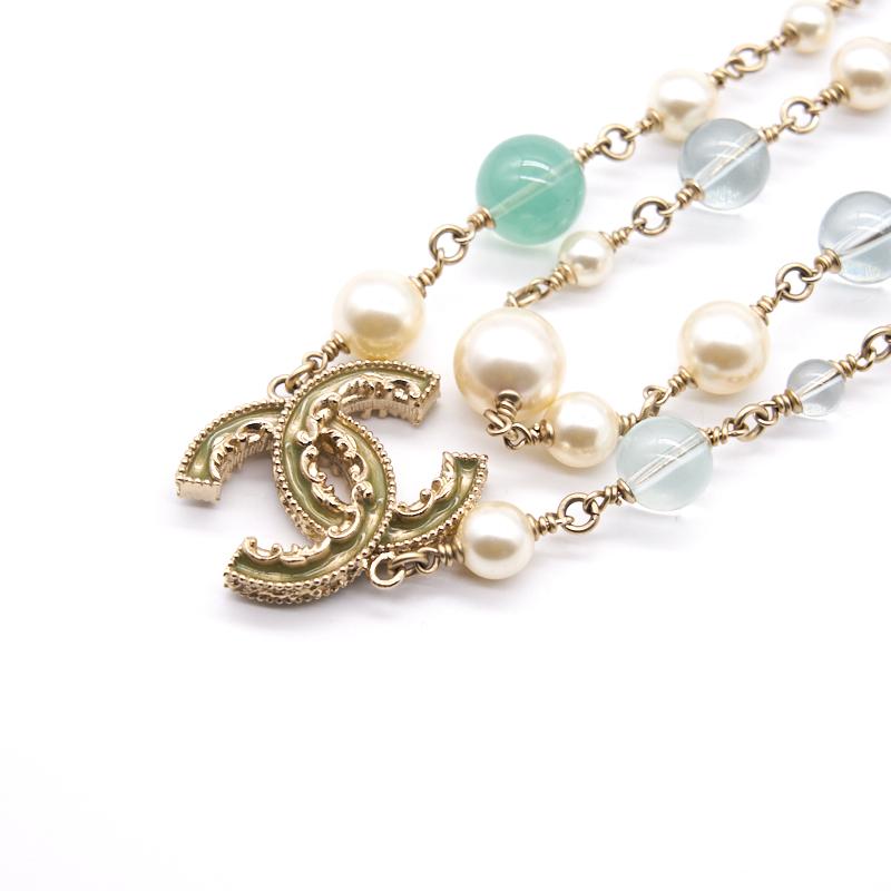CHANEL CC PEARL GOLD TONE LONG NECKLACE