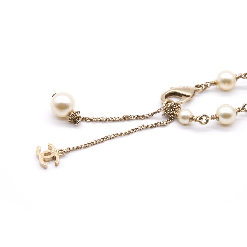 CHANEL CC PEARL GOLD TONE LONG NECKLACE
