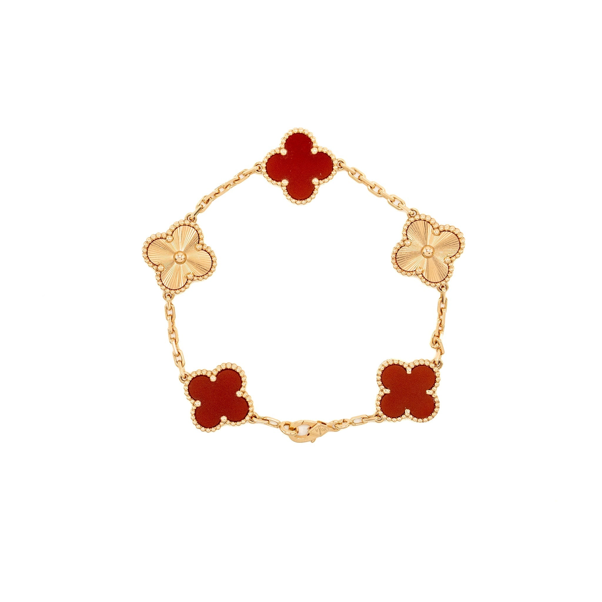 VAN CLEEF AND ARPELS VINTAGE ALHAMBRA 5 MOTIF BRACELET 18K ROSE GOLD / CARNELIAN