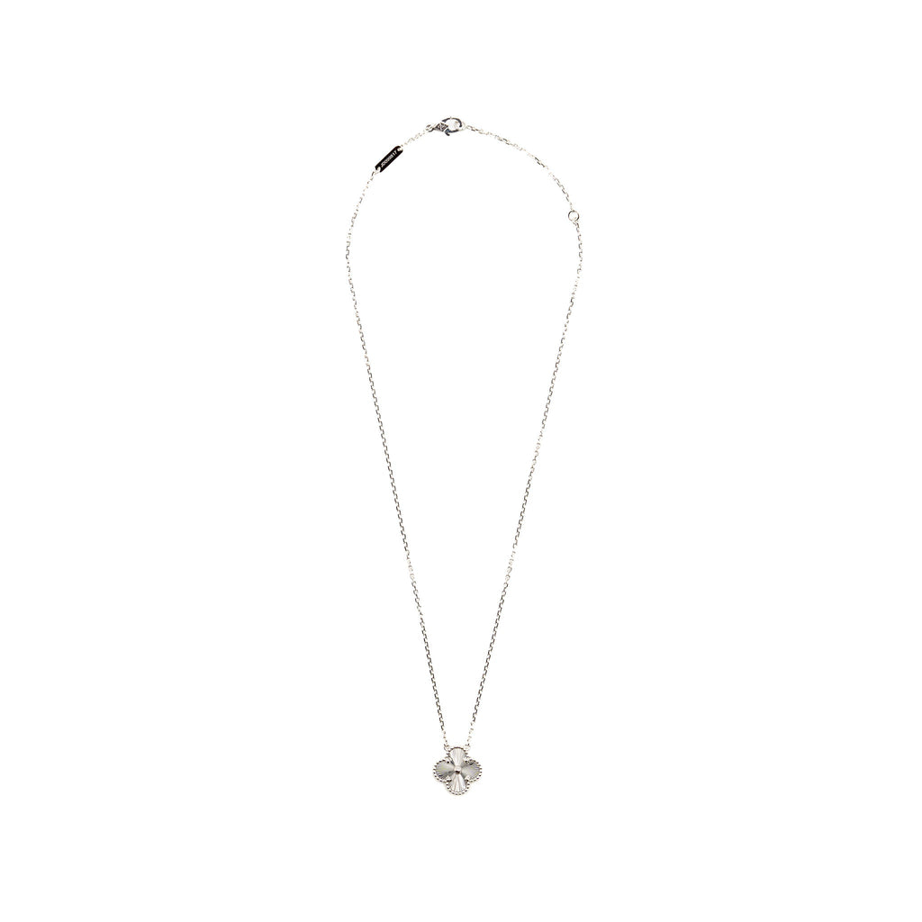 VAN CLEEF & ARPELS VINTAGE ALHAMBRA PENDANT GUILLOCHE WHITE GOLD
