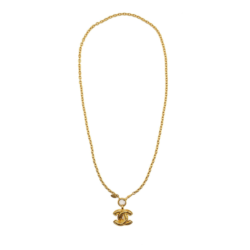 CHANEL VINTAGE CC LOGO GOLD-PLATED LONG NECKLACE GOLD TONE