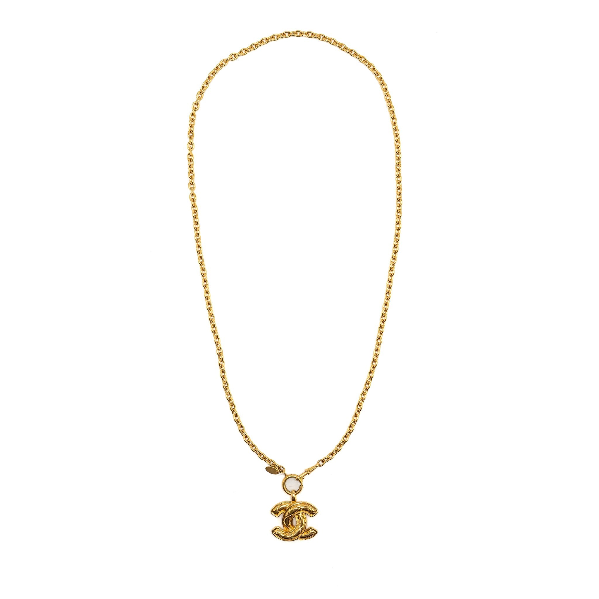 CHANEL VINTAGE CC LOGO GOLD-PLATED LONG NECKLACE GOLD TONE