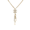 CHANEL PEARL AND CRYSTAL DROP CC NECKLACE MULTICOLOUR STONES LIGHT GOLD TONE
