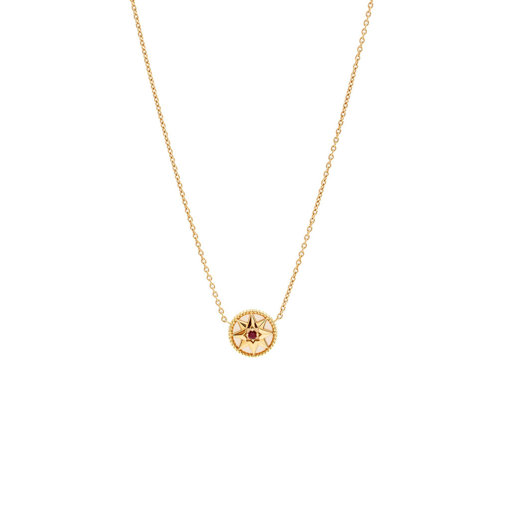 DIOR ROSE DES VENTS NECKLACE MOTHER OF PEARL/RUBY ROSE GOLD