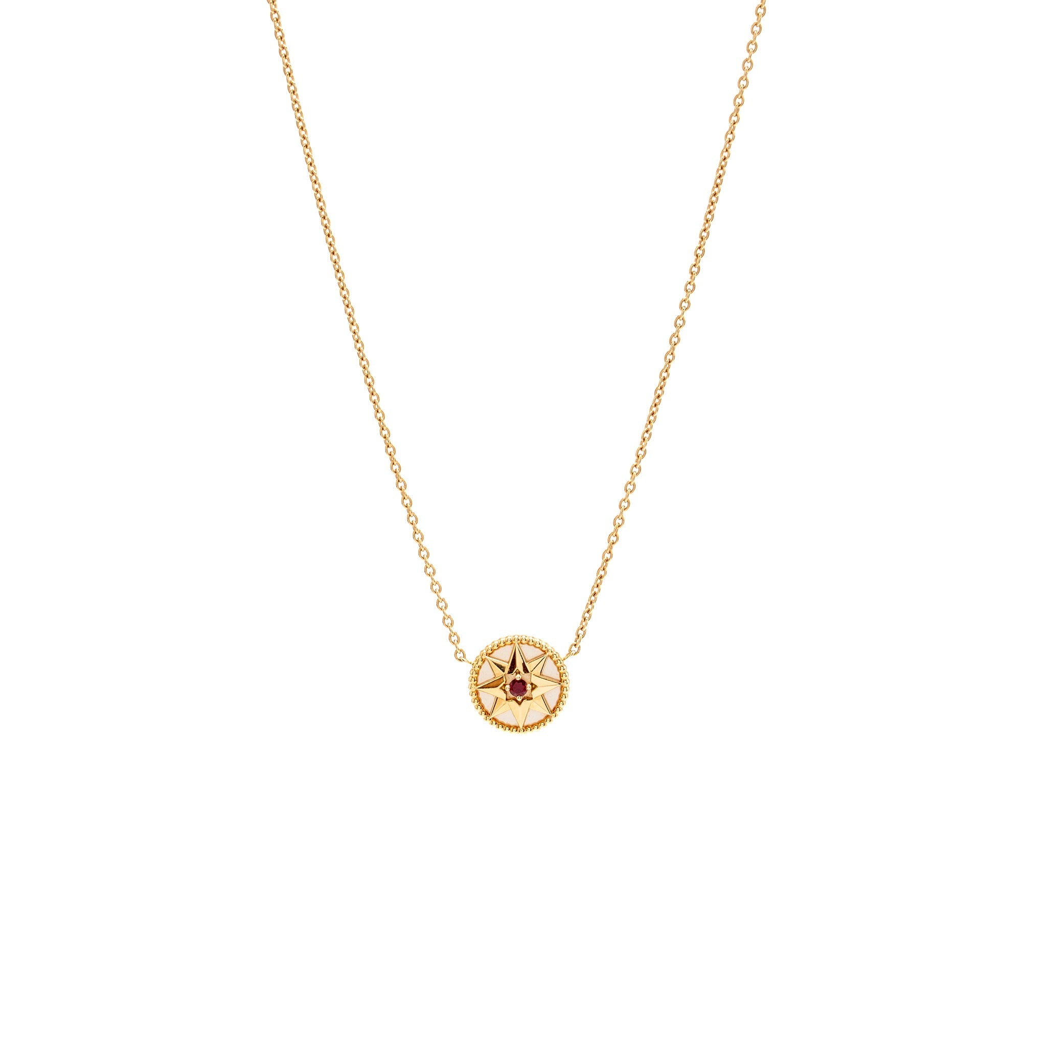 DIOR ROSE DES VENTS NECKLACE MOTHER OF PEARL/RUBY ROSE GOLD
