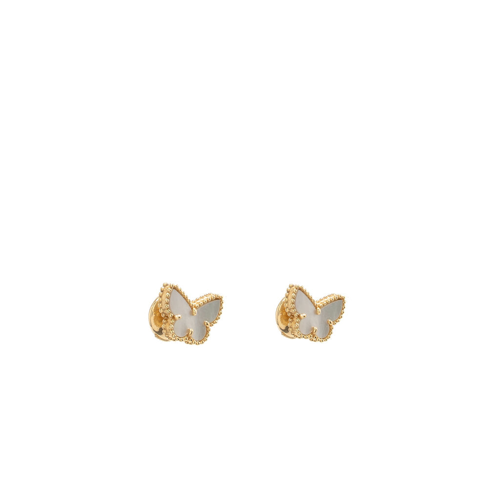 VAN CLEEF AND ARPELS SWEET BUTTERFLIES EARSTUDS 18K YELLOW GOLD / MOTHER OF PEARL
