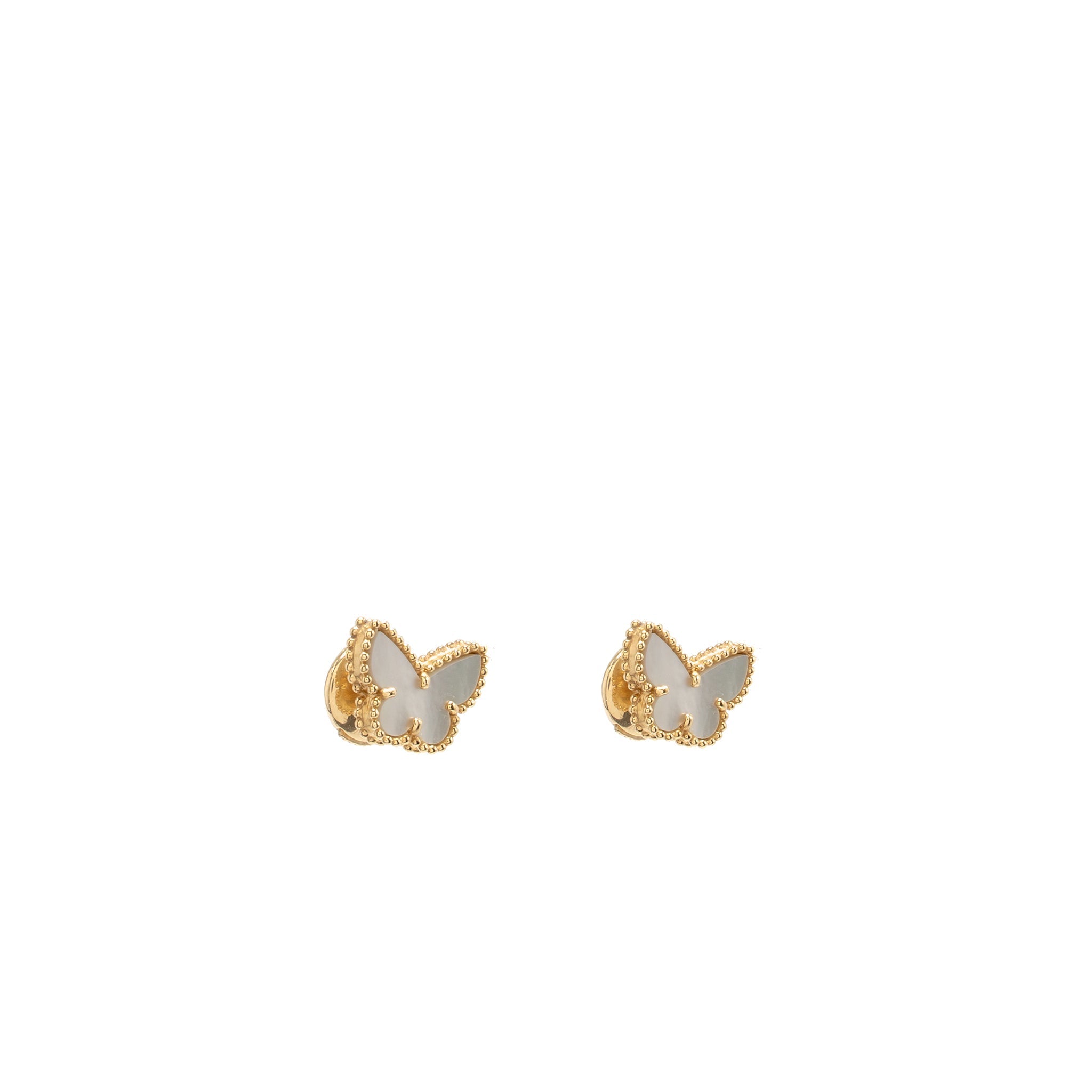 VAN CLEEF AND ARPELS SWEET BUTTERFLIES EARSTUDS 18K YELLOW GOLD / MOTHER OF PEARL