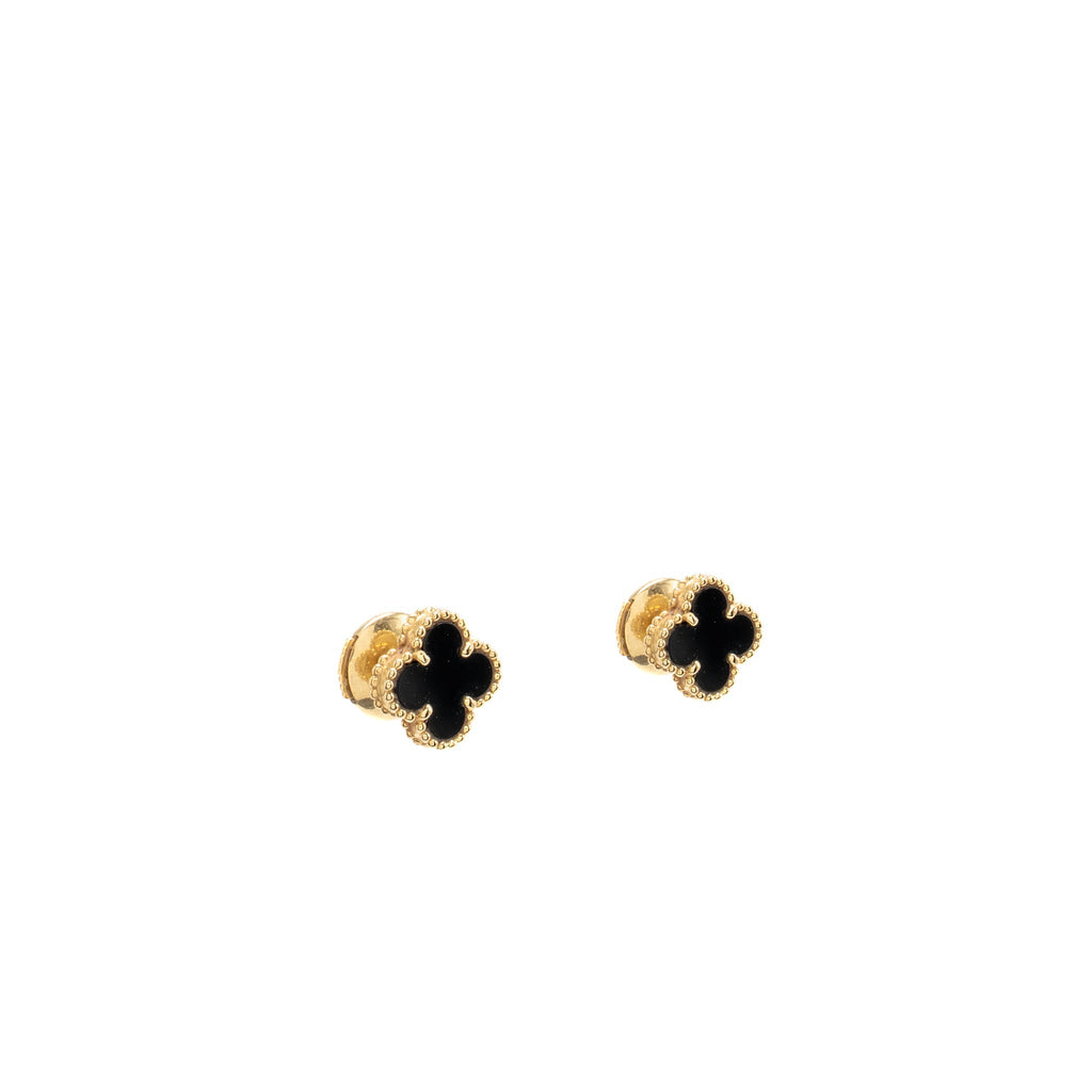 VAN CLEEF AND ARPELS SWEET ALHAMBRA EAR STUDS 18K YELLOW GOLD / ONYX