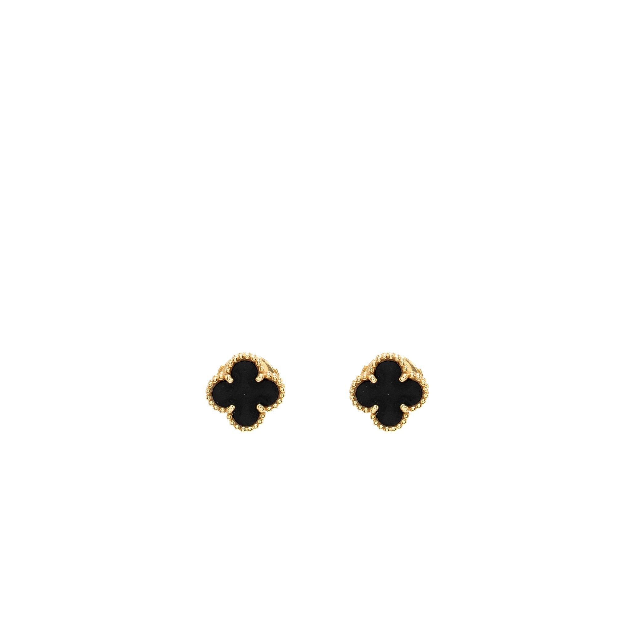 VAN CLEEF AND ARPELS SWEET ALHAMBRA EAR STUDS 18K YELLOW GOLD / ONYX