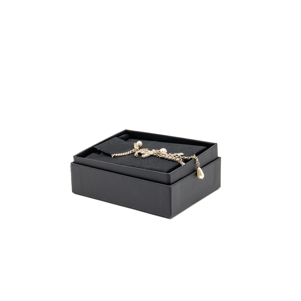 CHANEL PEARL AND CRYSTAL DROP CC NECKLACE MULTICOLOUR STONES LIGHT GOLD TONE