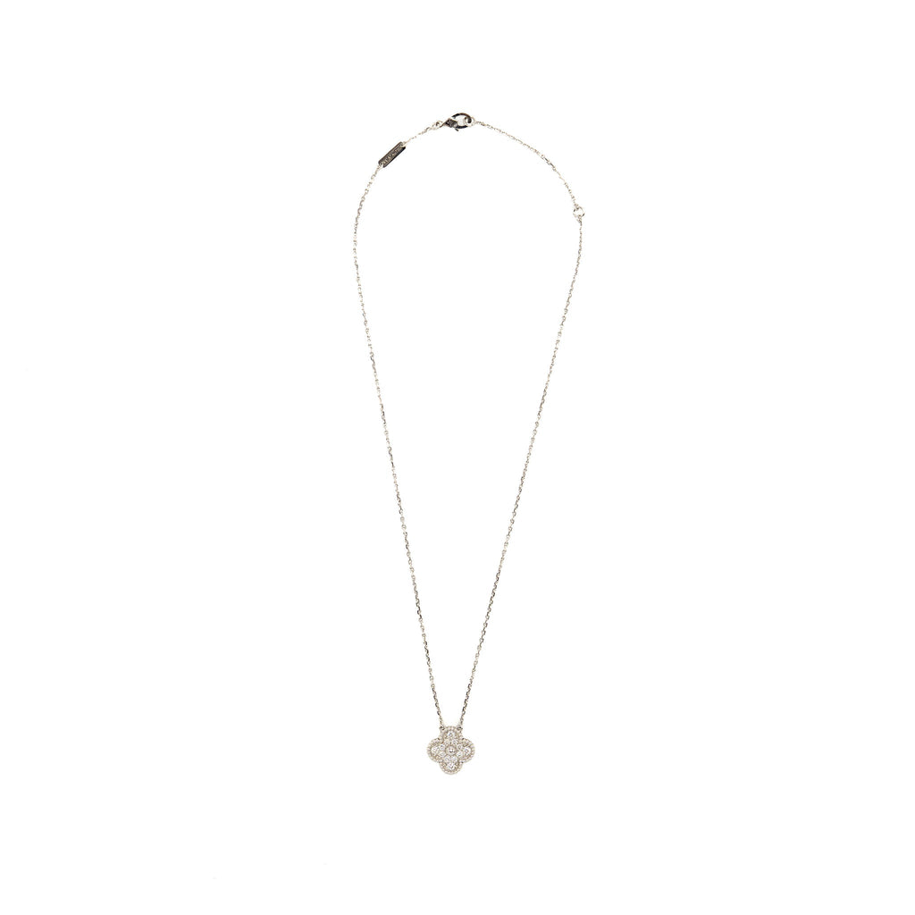 VAN CLEEF & ARPELS VINTAGE ALHAMBRA PENDANT WHITE GOLD DIAMONDS