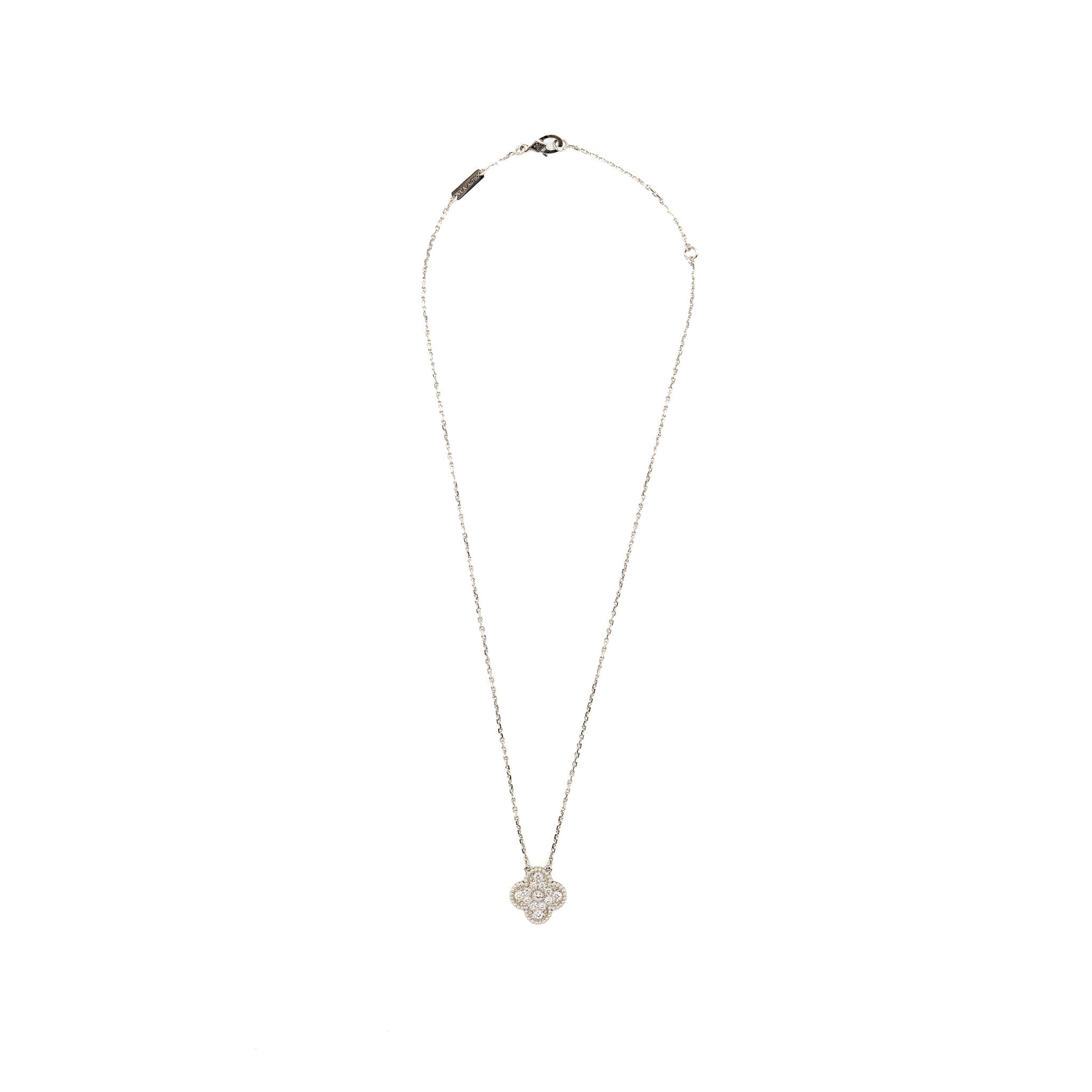 VAN CLEEF & ARPELS VINTAGE ALHAMBRA PENDANT WHITE GOLD DIAMONDS
