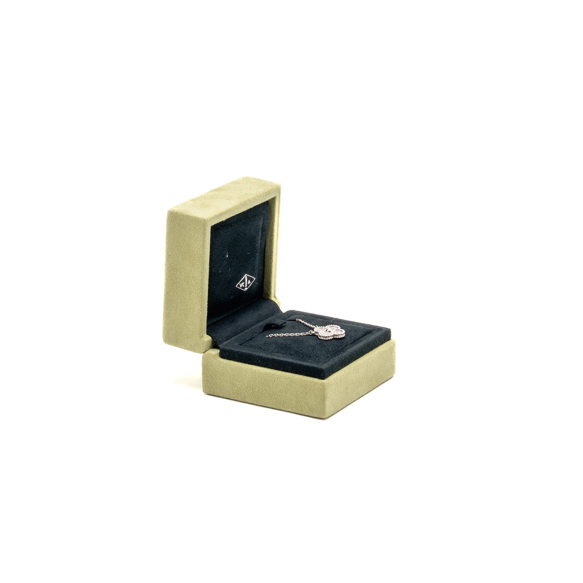VAN CLEEF & ARPELS VINTAGE ALHAMBRA PENDANT WHITE GOLD DIAMONDS