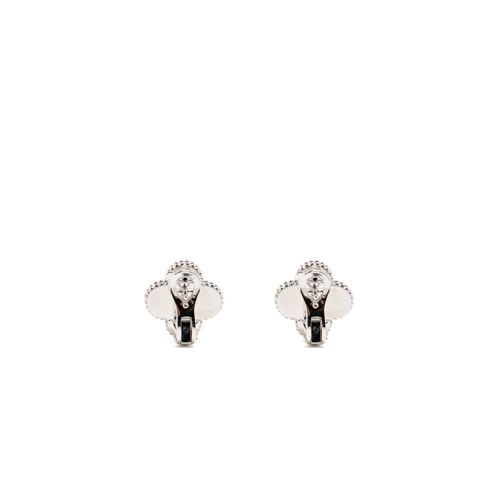 VAN CLEEF & ARPELS VINTAGE ALHAMBRA EARRINGS GUILLOCHE WHITE GOLD