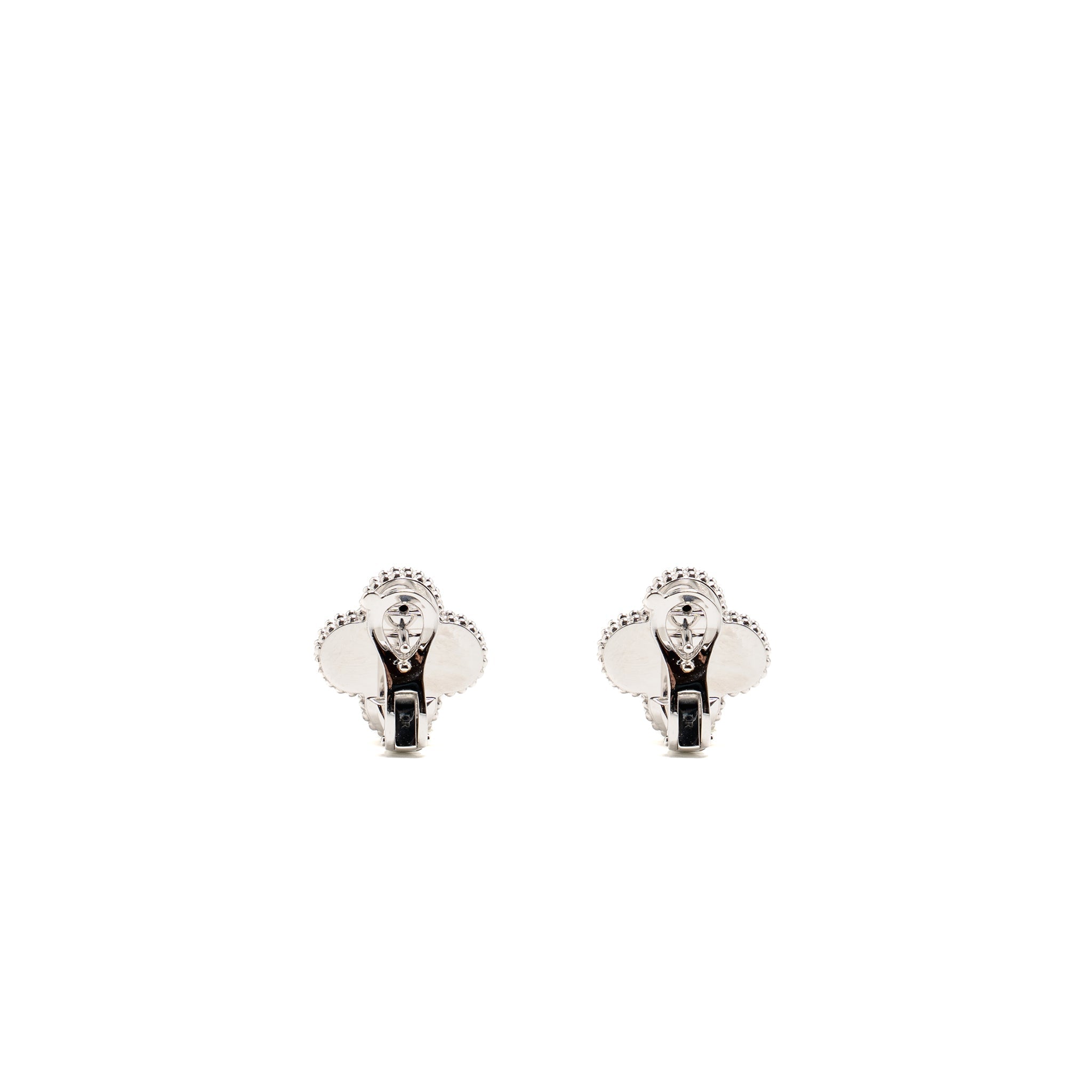 VAN CLEEF & ARPELS VINTAGE ALHAMBRA EARRINGS GUILLOCHE WHITE GOLD