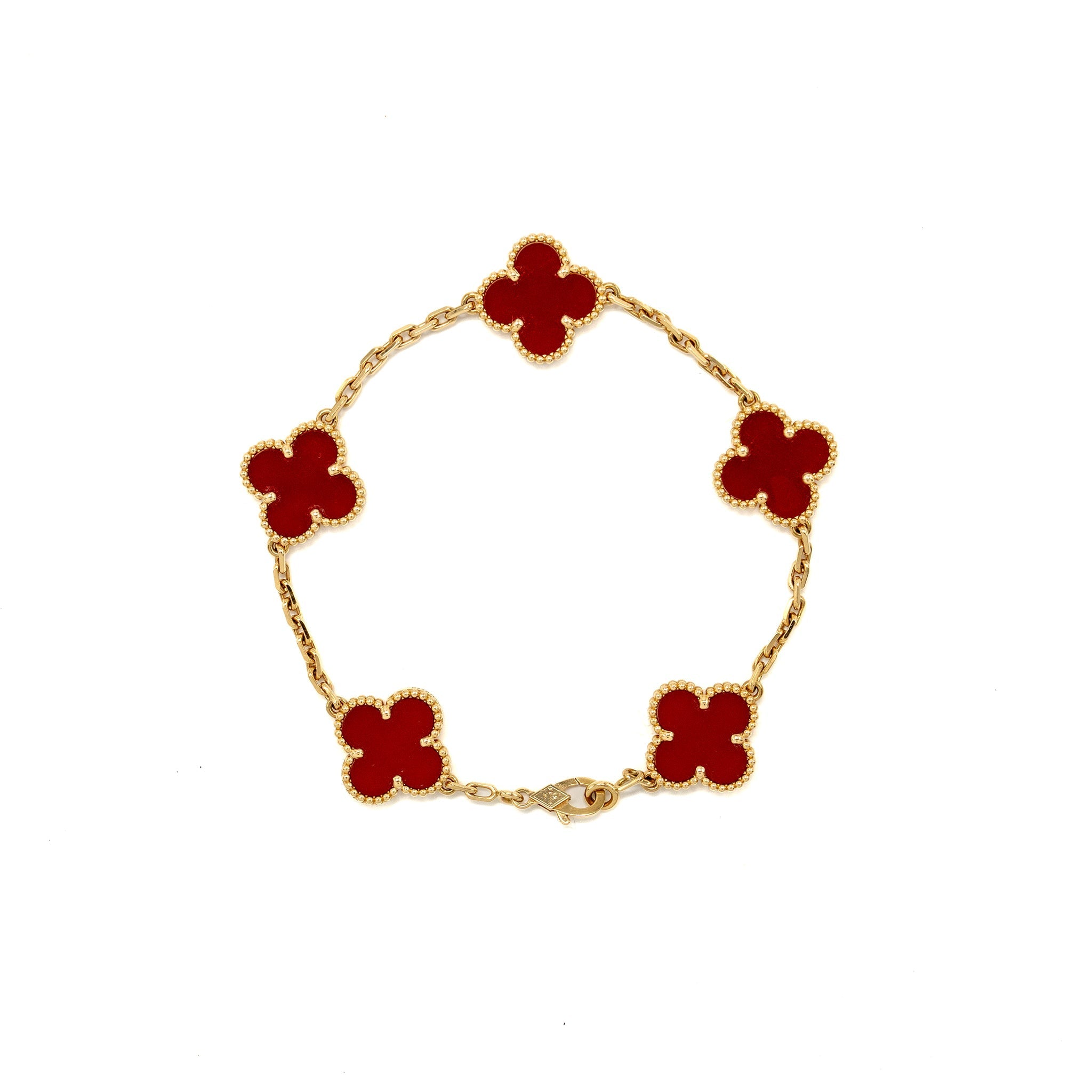 VAN CLEEF & ARPELS VINTAGE ALHAMBRA 5 MOTIF BRACELET, YELLOW GOLD, CARNELIAN