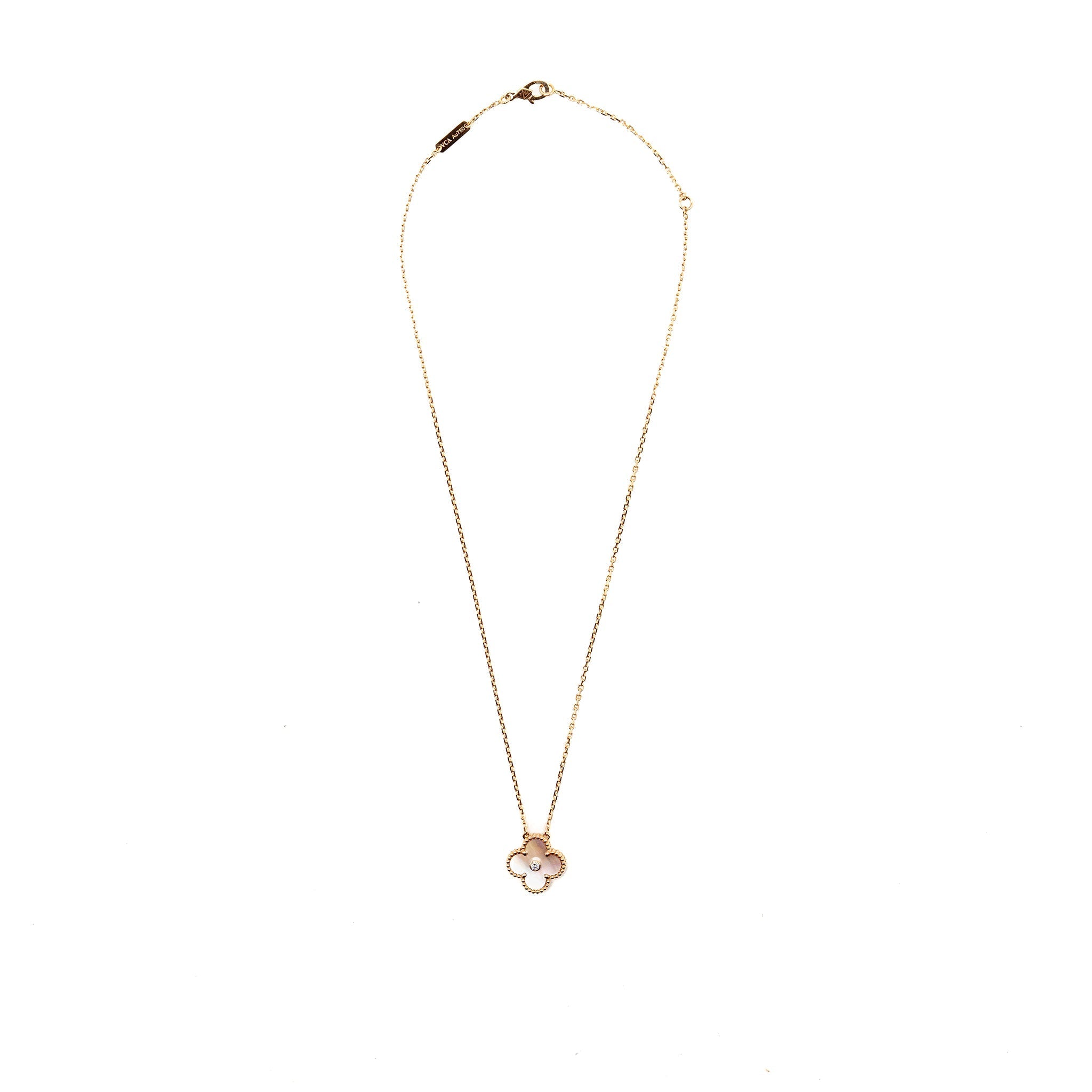 VAN CLEEF & ARPELS 2025 HOLIDAY VINTAGE ALHAMBRA PENDANT, ROSE GOLD, PINK MOTHER OF PEARL, DIAMOND