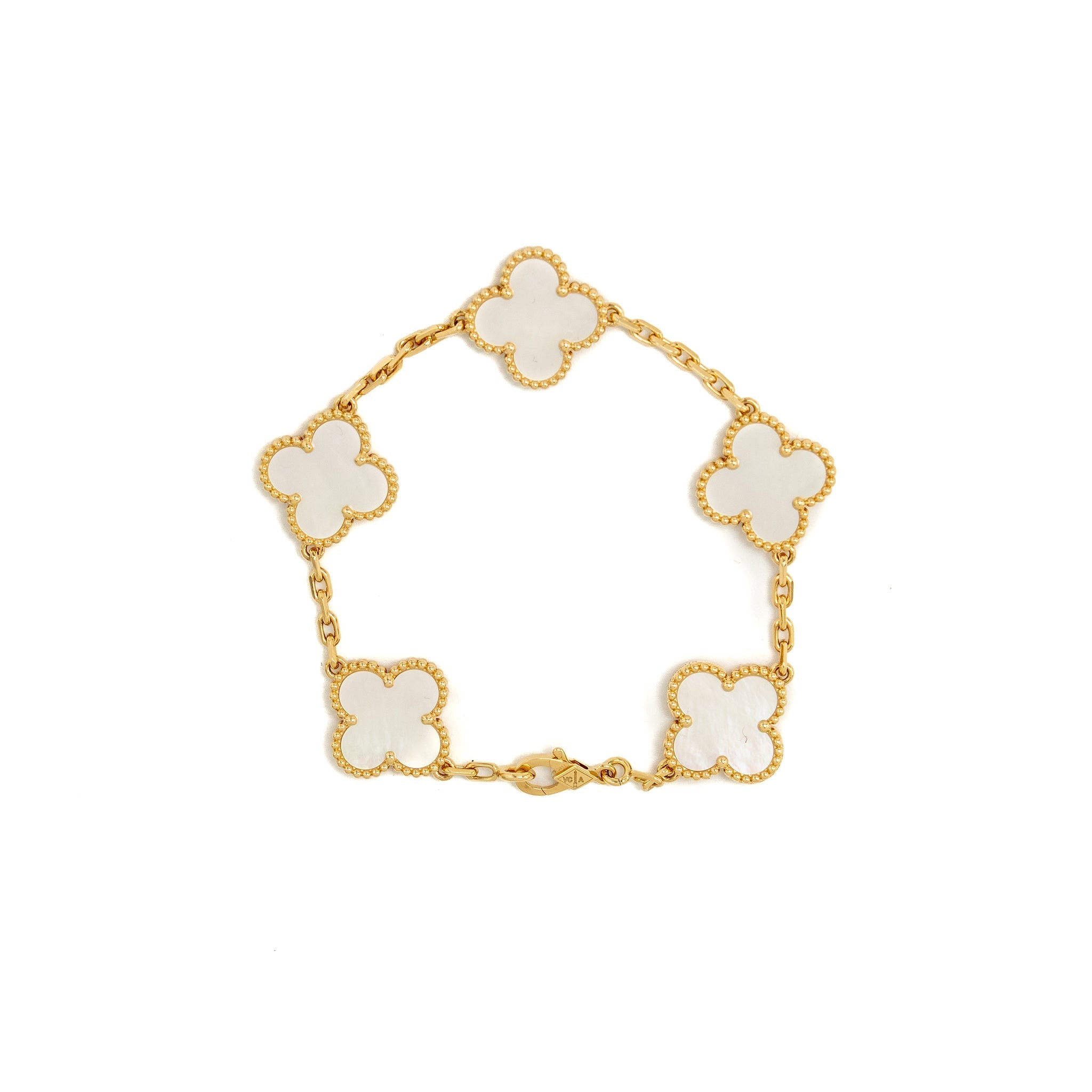 VAN CLEEF & ARPELS ALHAMBRA BRACELET 5 MOTIFS WHITE MOTHER OF PEARL YELLOW GOLD