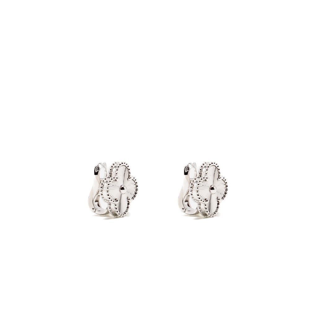 VAN CLEEF & ARPELS VINTAGE ALHAMBRA EARRINGS GUILLOCHE WHITE GOLD