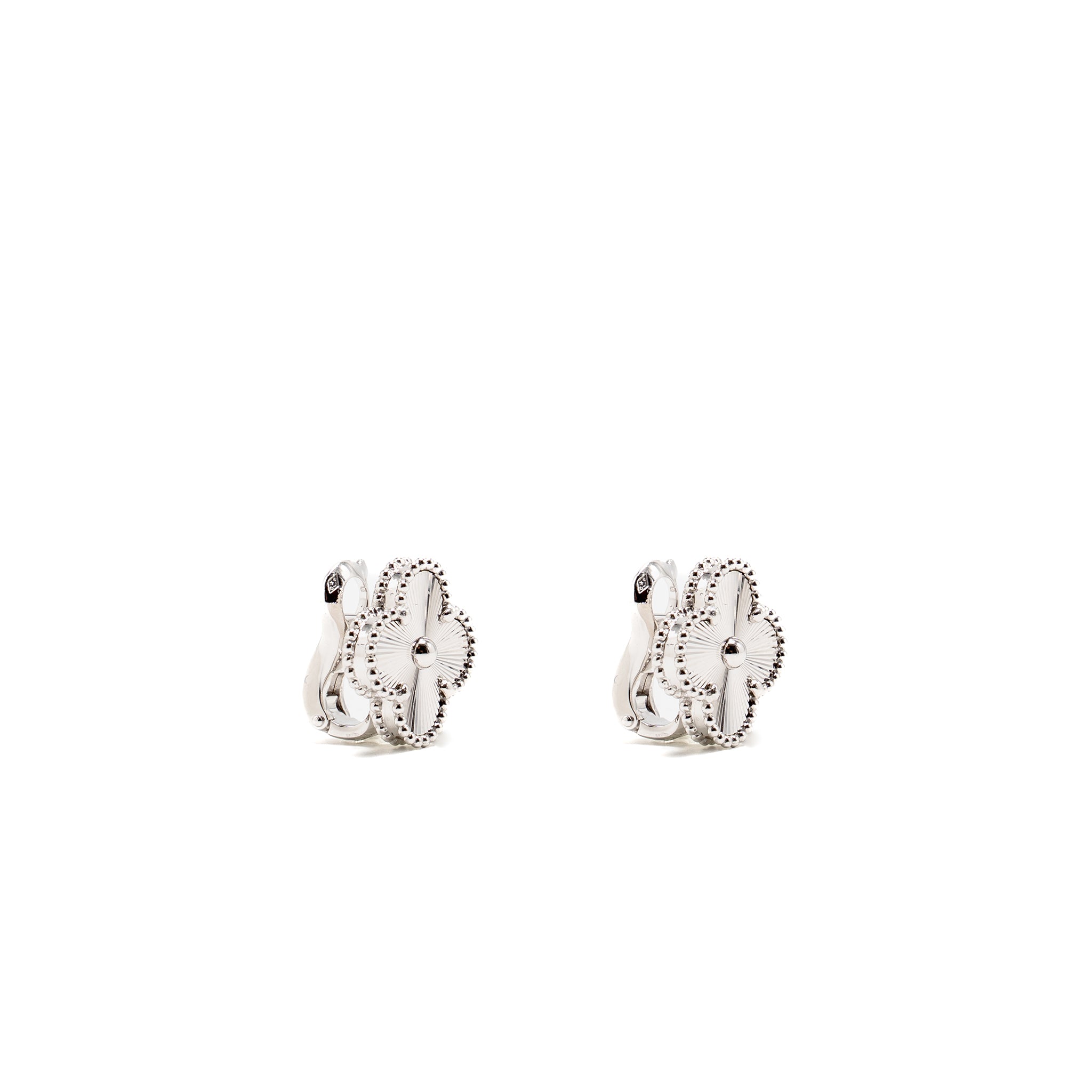 VAN CLEEF & ARPELS VINTAGE ALHAMBRA EARRINGS GUILLOCHE WHITE GOLD