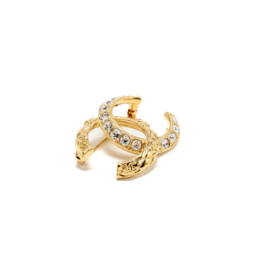 CHANEL CRYSTAL CC LOGO BROOCH GHW