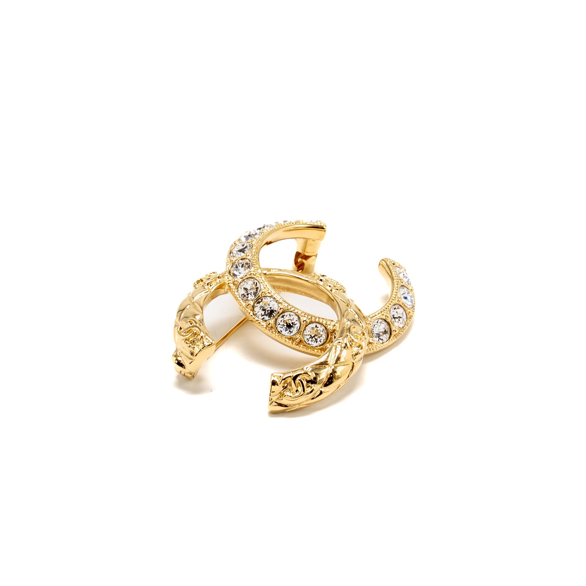 CHANEL CRYSTAL CC LOGO BROOCH GHW