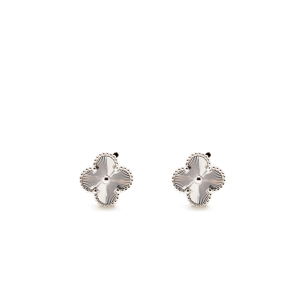 VAN CLEEF & ARPELS VINTAGE ALHAMBRA EARRINGS GUILLOCHE WHITE GOLD