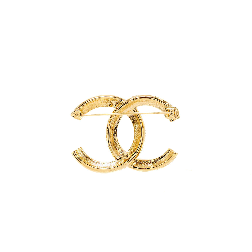CHANEL CRYSTAL CC LOGO BROOCH GHW