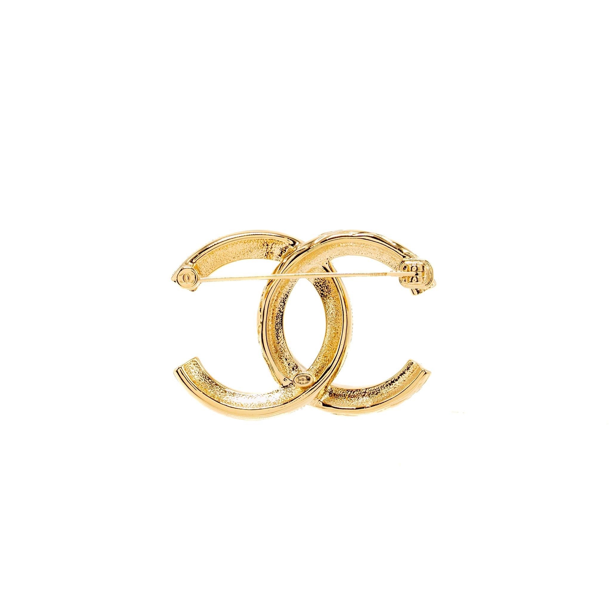 CHANEL CRYSTAL CC LOGO BROOCH GHW