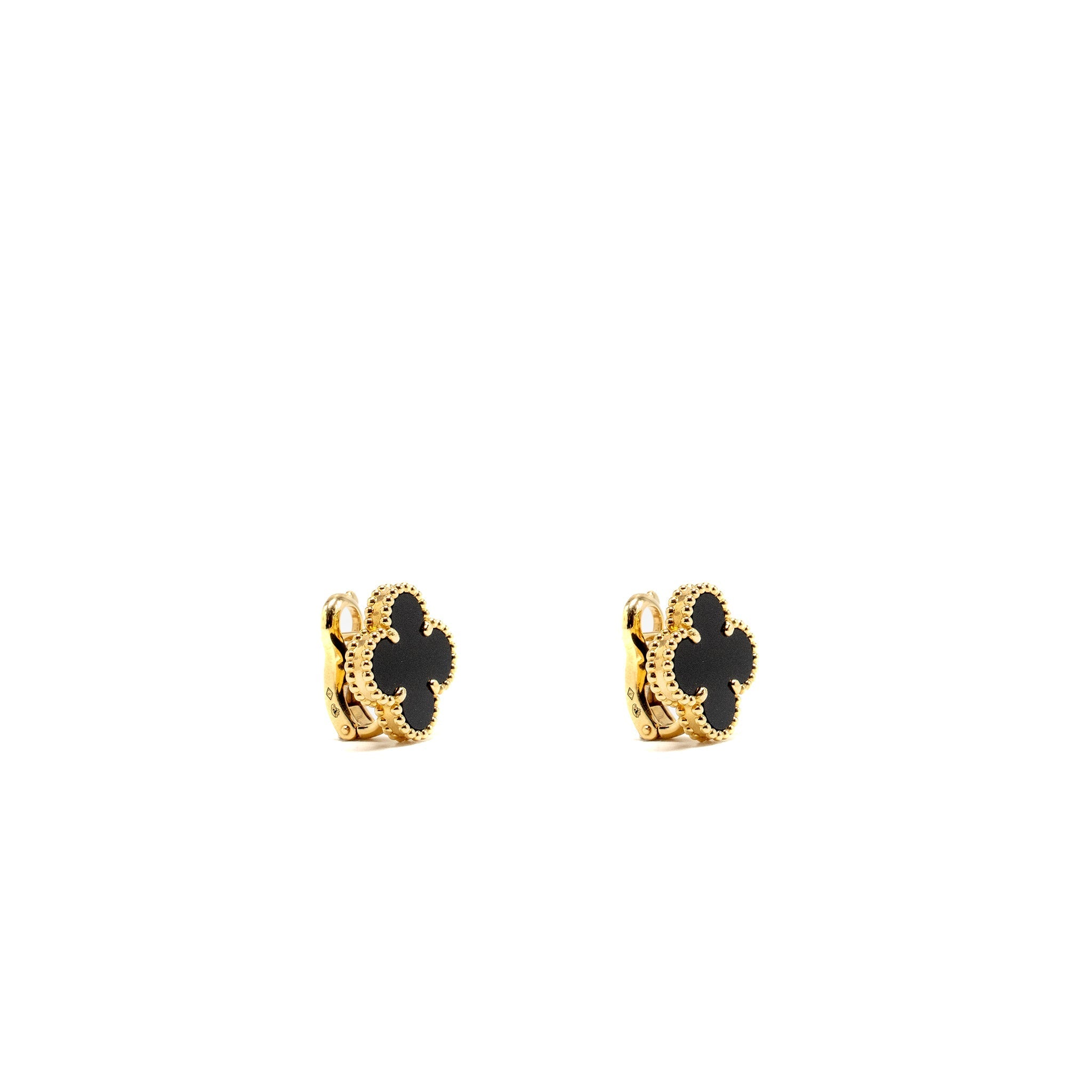 VAN CLEEF AND ARPELS VINTAGE ALHAMBRA EARRINGS 18K YELLOW GOLD, ONYX