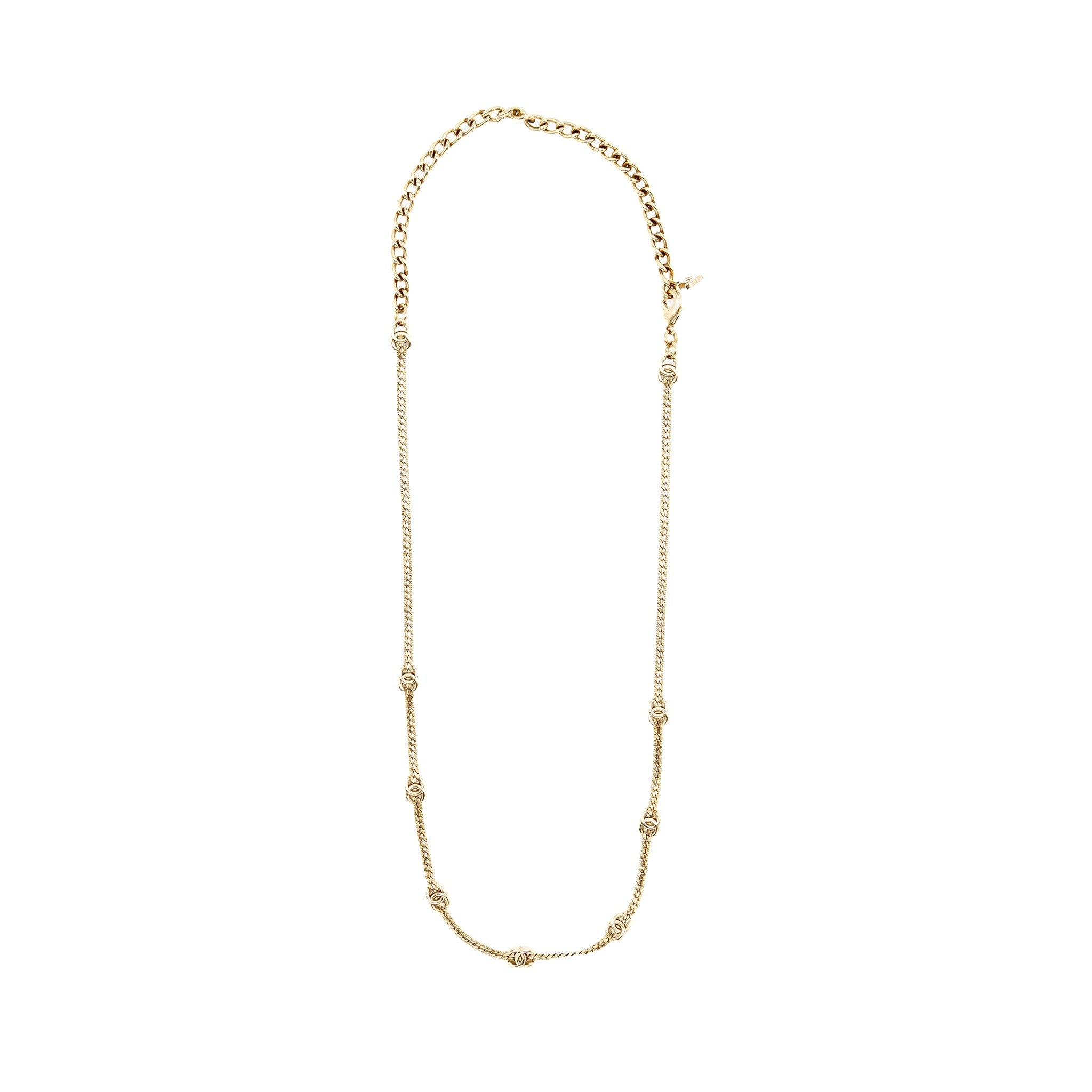 CHANEL MINI CC LOGO 7 MOTIF NECKLACE LIGHT GOLD TONE