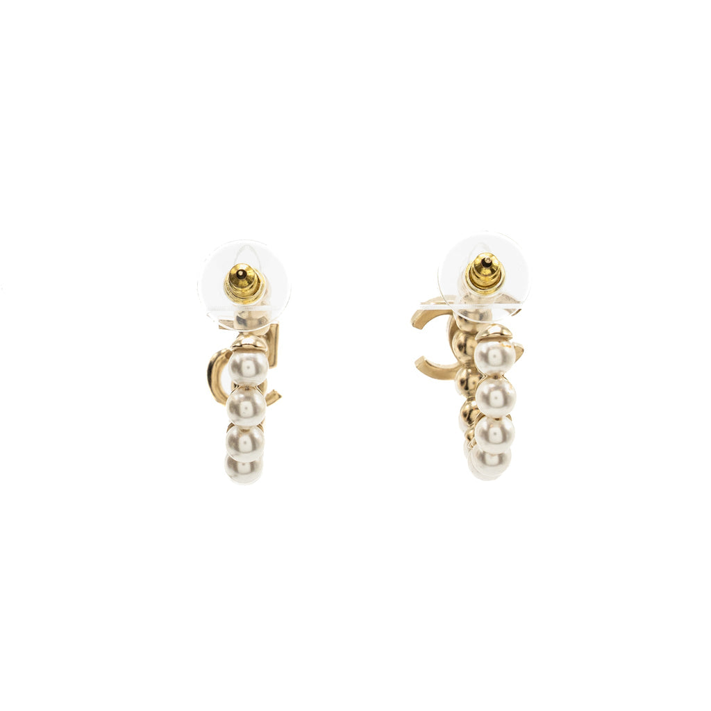 CHANEL CC AND NO 5 HOOP EARRINGS PEARL/CRYSTAL LIGHT GOLD TONE