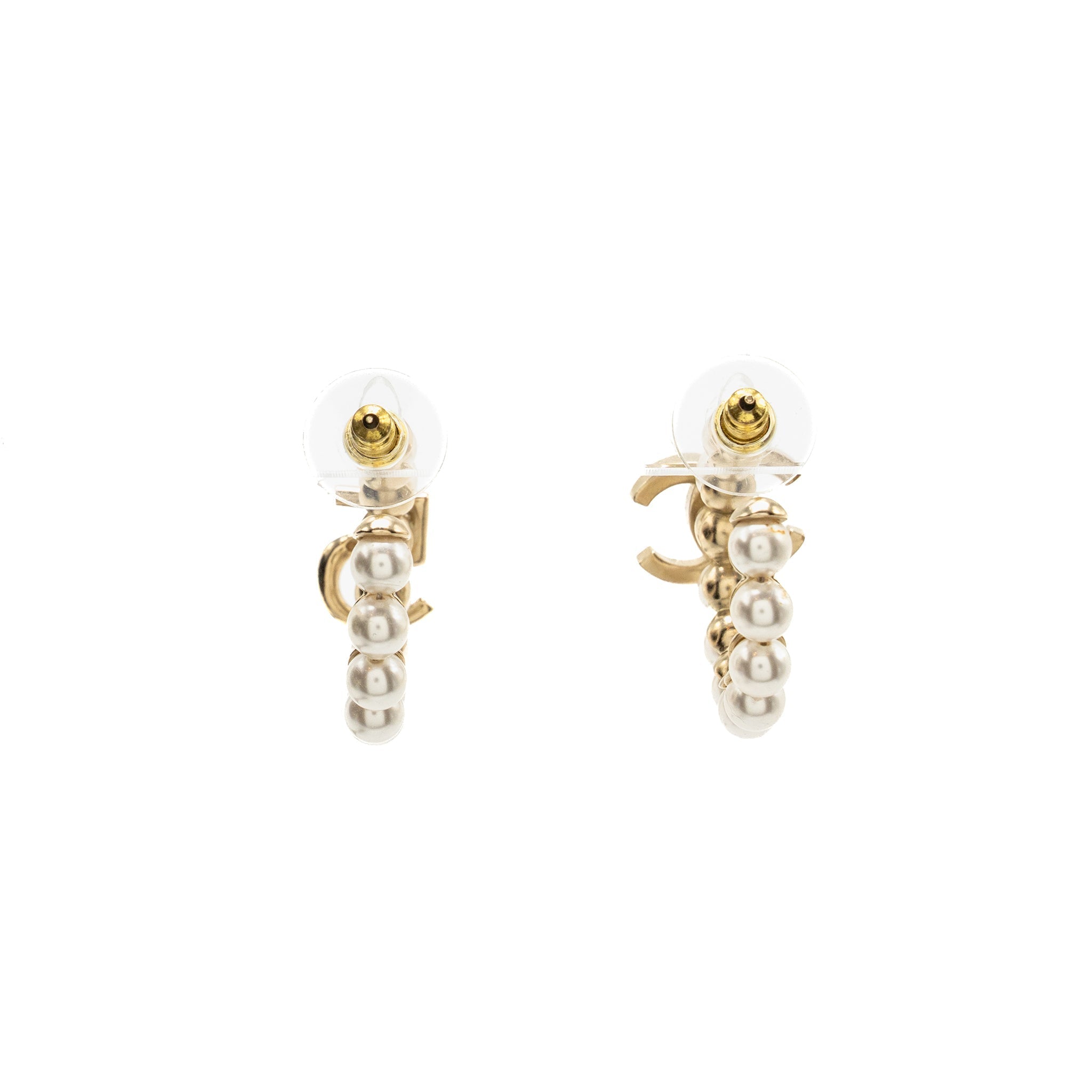 CHANEL CC AND NO 5 HOOP EARRINGS PEARL/CRYSTAL LIGHT GOLD TONE