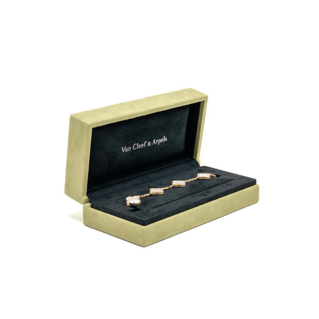 VAN CLEEF & ARPELS ALHAMBRA BRACELET 5 MOTIFS WHITE MOTHER OF PEARL YELLOW GOLD