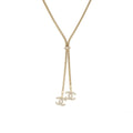 CHANEL CC LOGO DROPPED NECKLACE CRYSTAL LIGHT GOLD TONE
